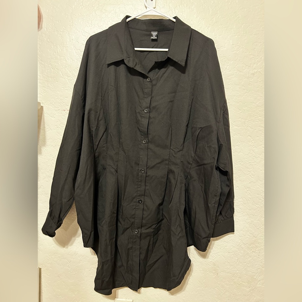 🛼SHEIN Black Collared Shirt button down long sleeve size 4XL GUC.. - Picture 2 of 7